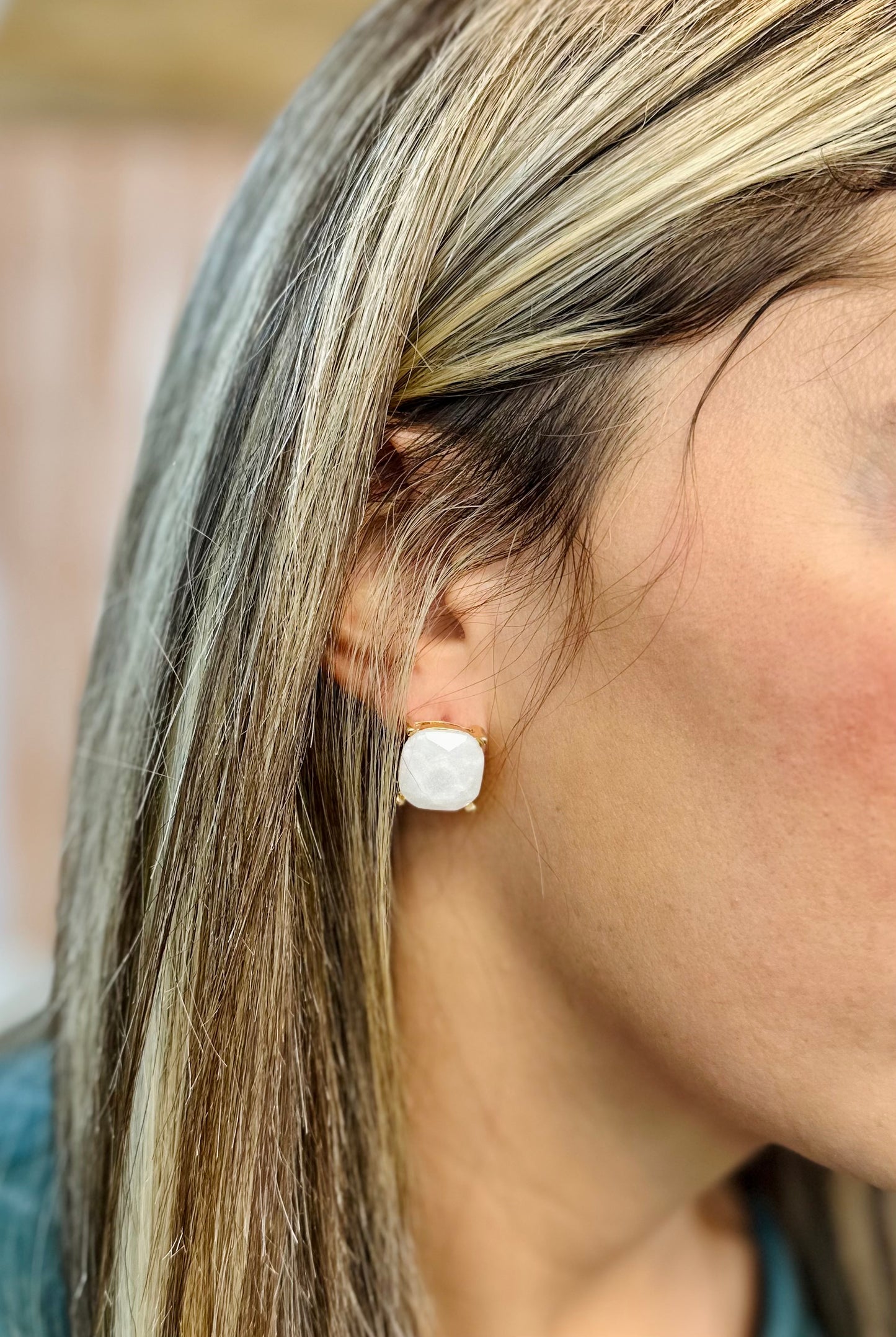 Cushion Cut Iridescent Glitter Glass Earrings