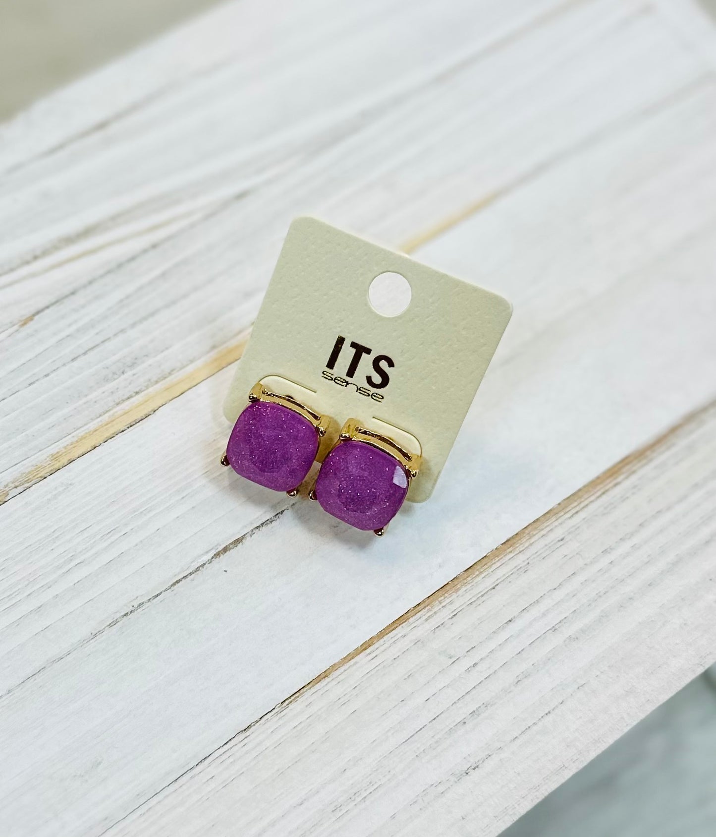 Cushion Cut Iridescent Glitter Glass Earrings
