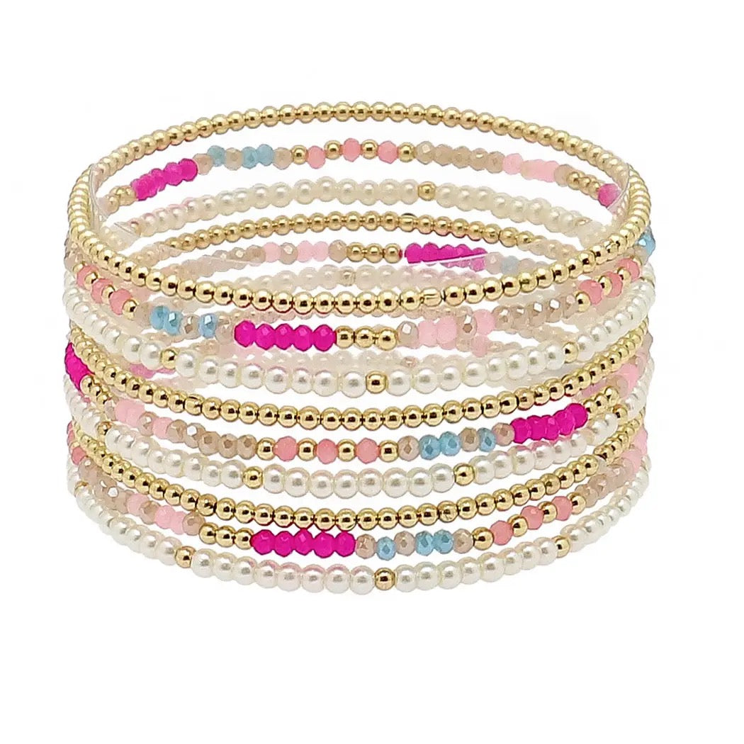 Dainty Beaded Multi Layer Bracelet Fuchsia
