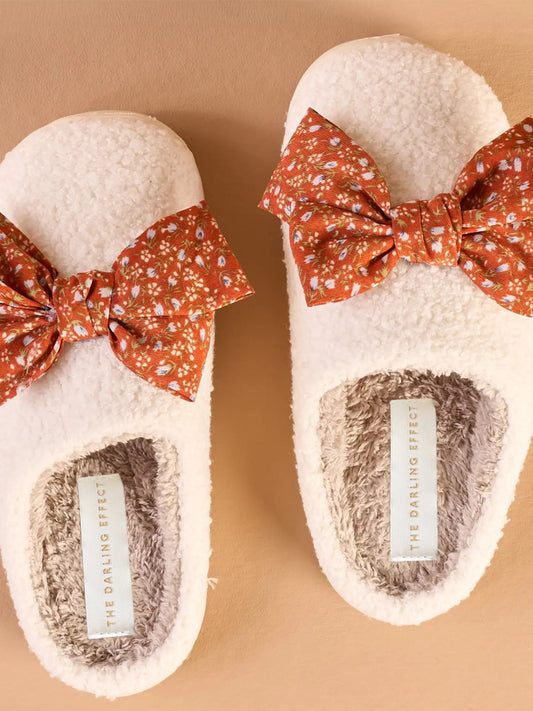 Fall Flora Betty Bow Fuzzy Slippers