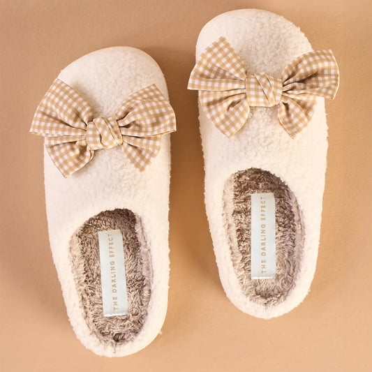 Gingham Betty Bow Fuzzy Slippers