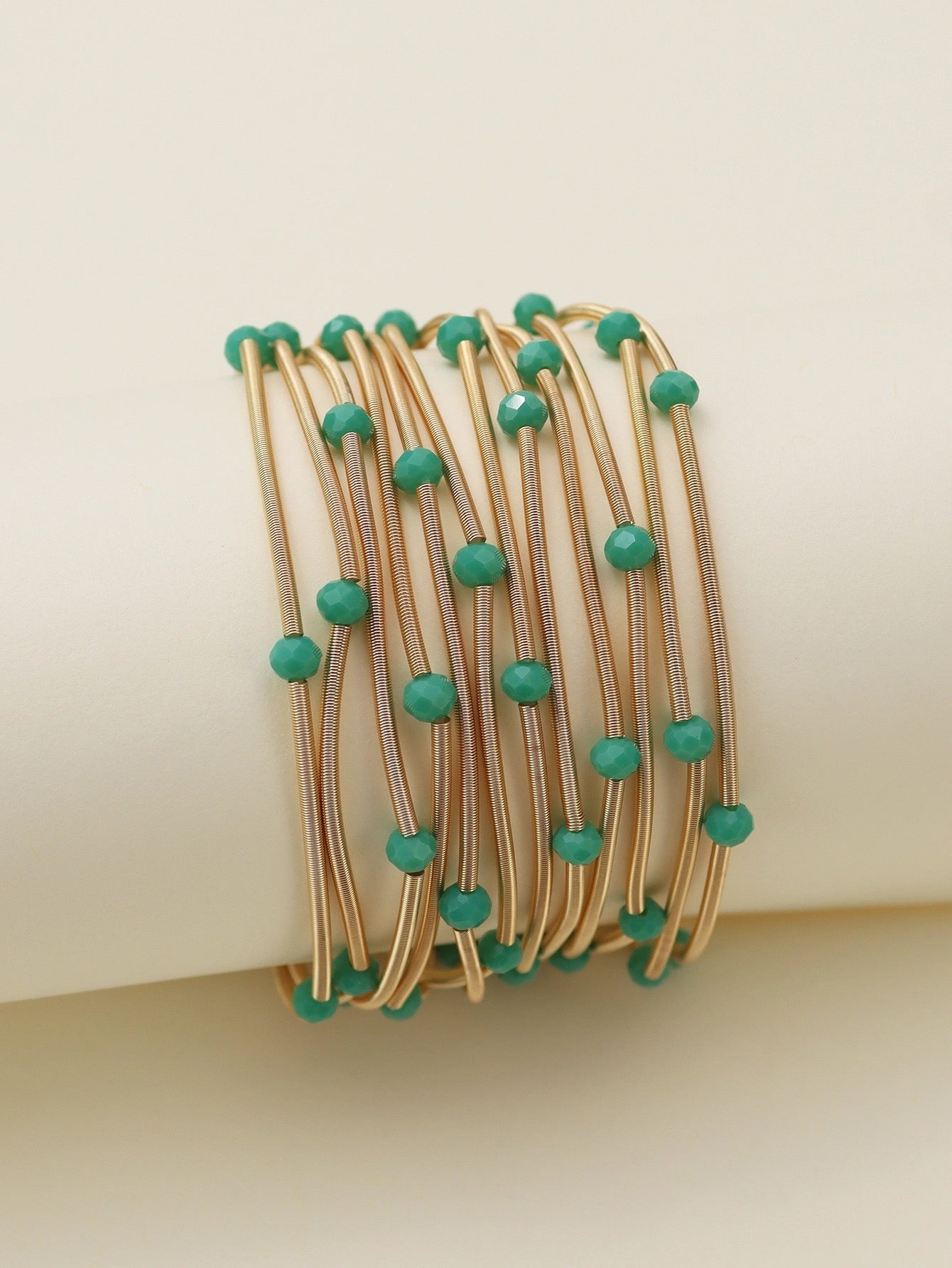 Multi Layer Gold Coil Bracelet w/ Beads