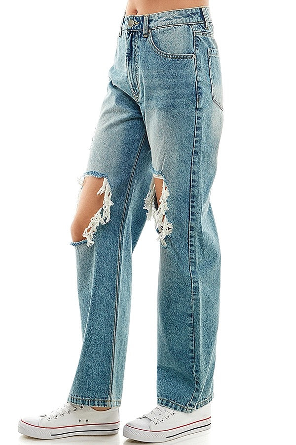 Dark Wash Destructed Boyfriend Jean