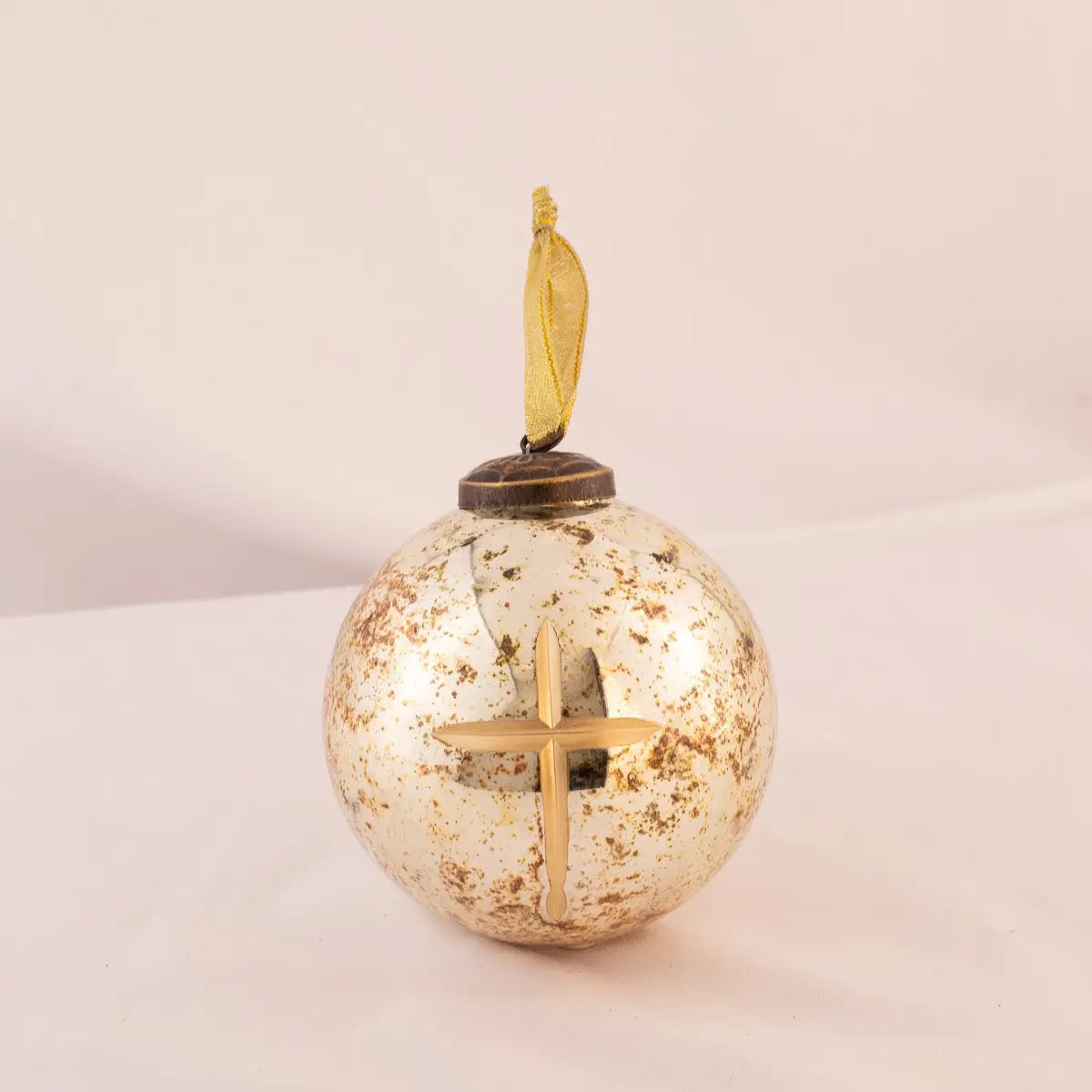Cruix Glass Ball Ornament Burnt Silver/Gold 4"