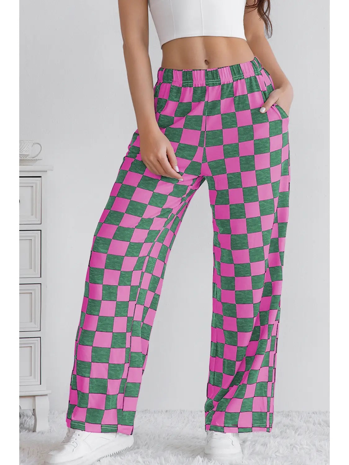 Pink/Green High Waisted Wide Leg Lounge Pants