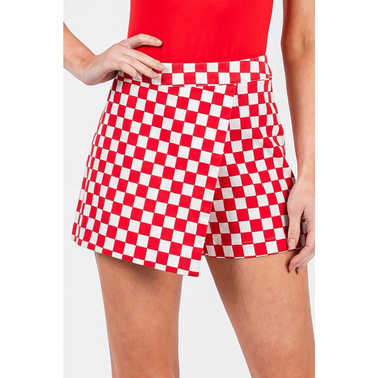 Red Checkered Overlay Wrap Mini Skort
