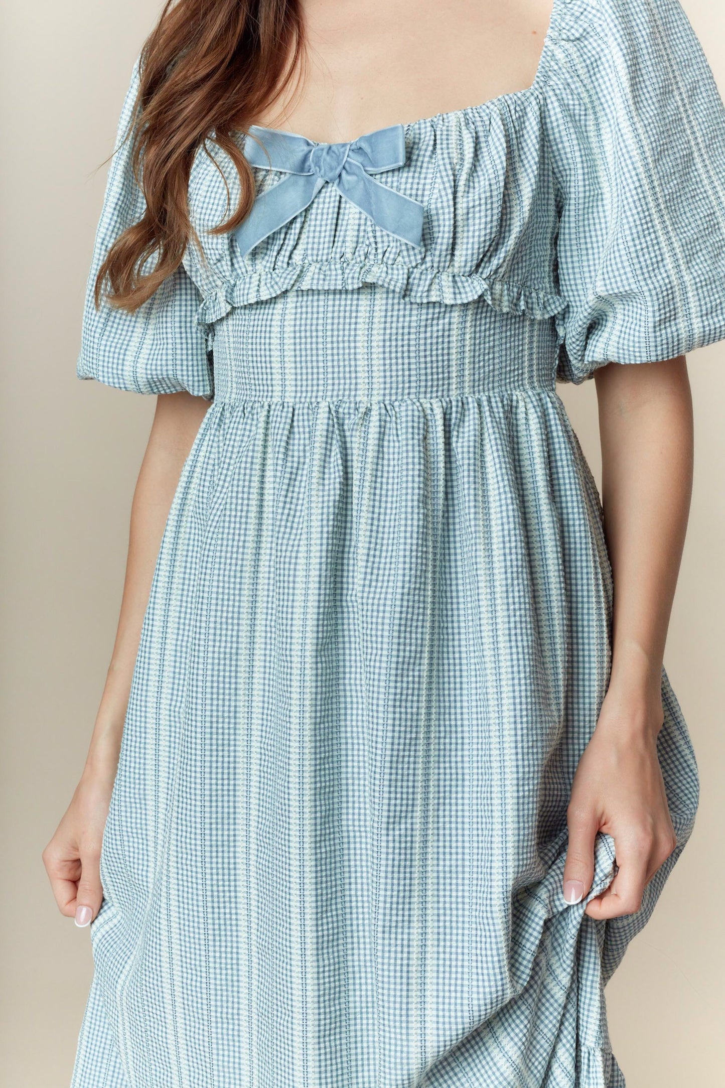 Dusty Blue Bubble Sleeve Midi Dress