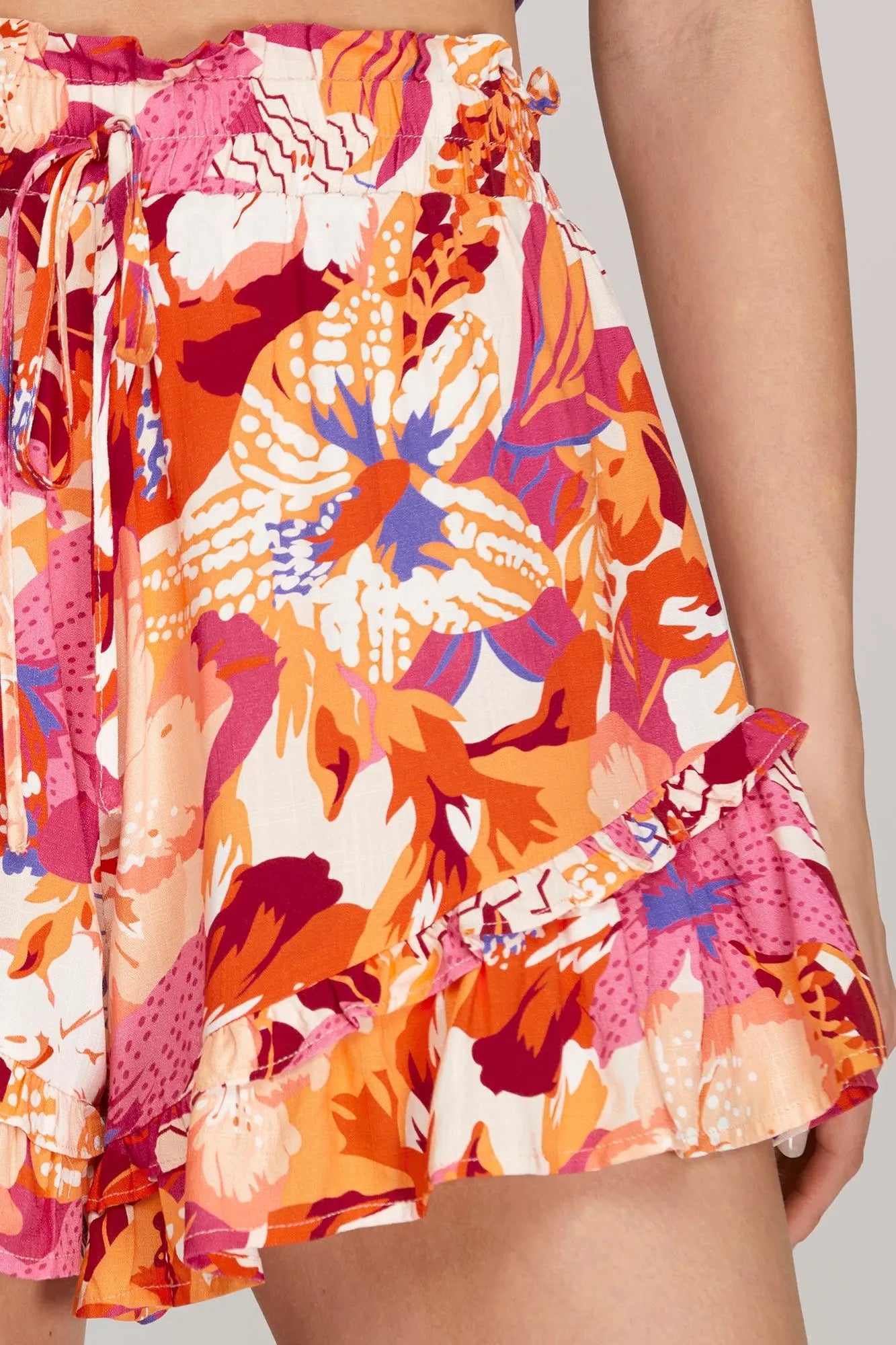 Floral Ruffle Hem Shorts