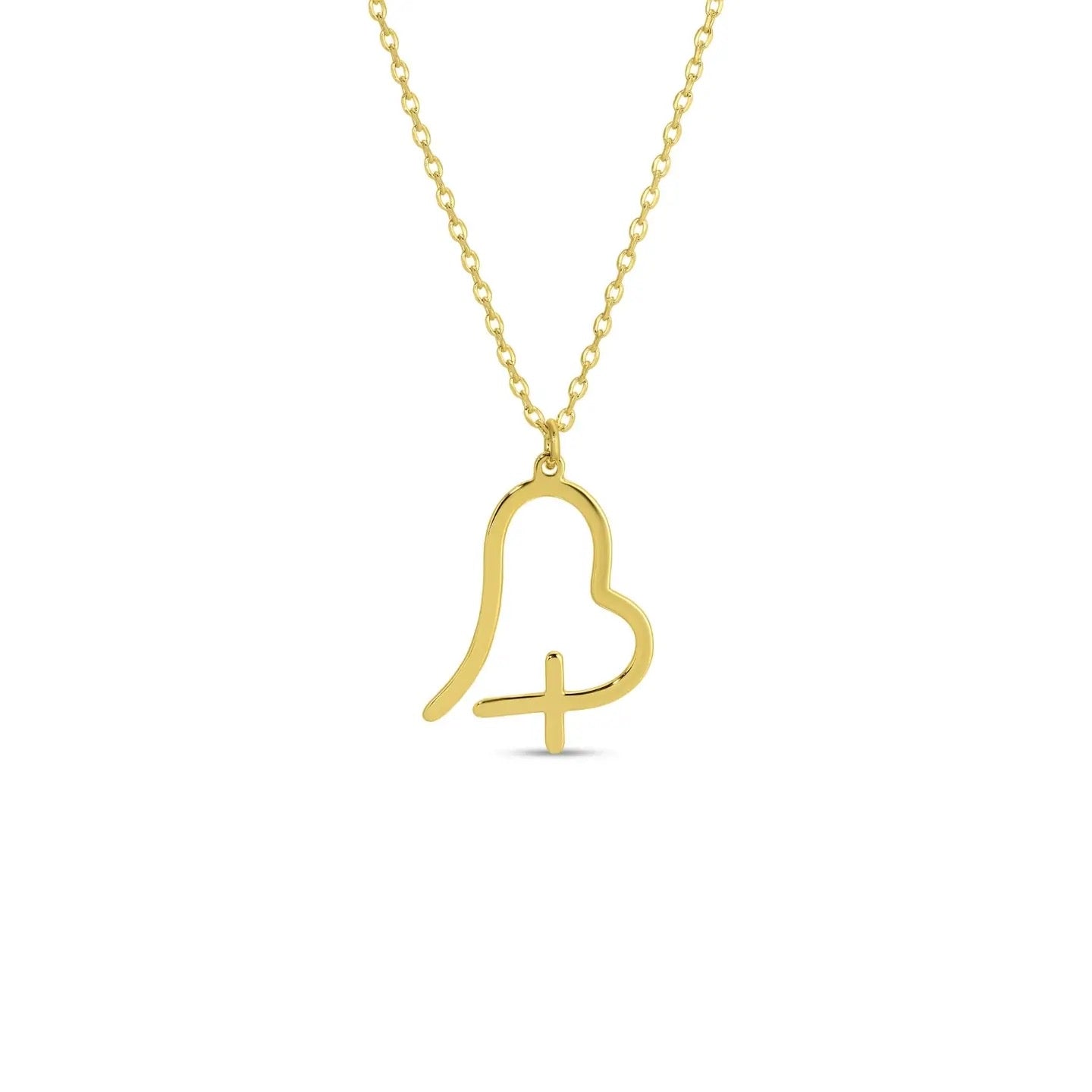 Free Form Heart With Cross Pendant Necklace