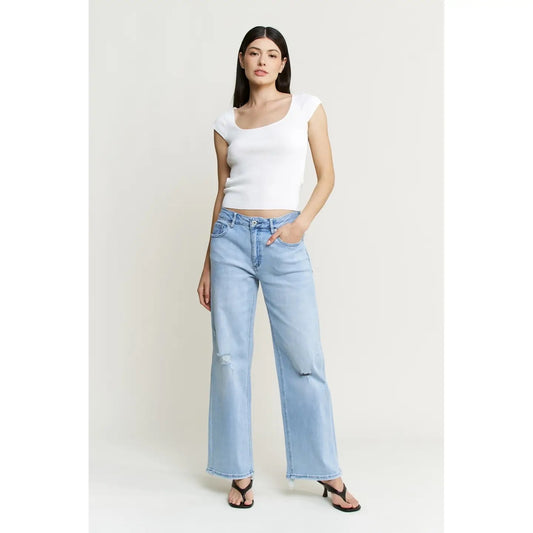 Mica High Rise Light Wash Distressed Straight Leg Jeans