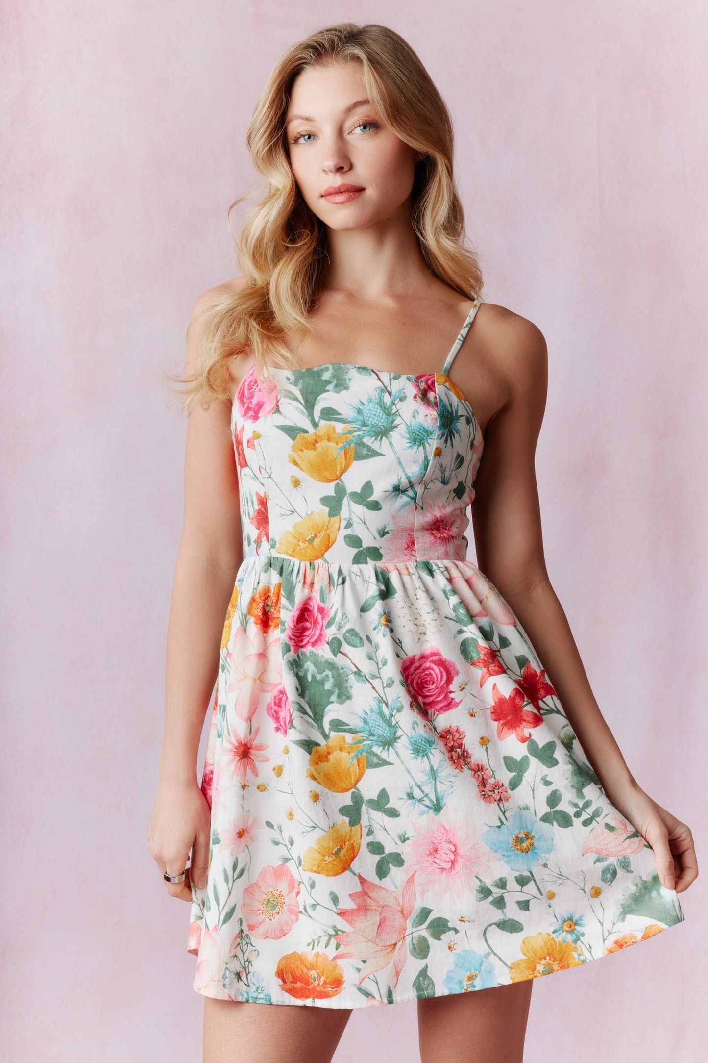 Floral Linen Mini Dress