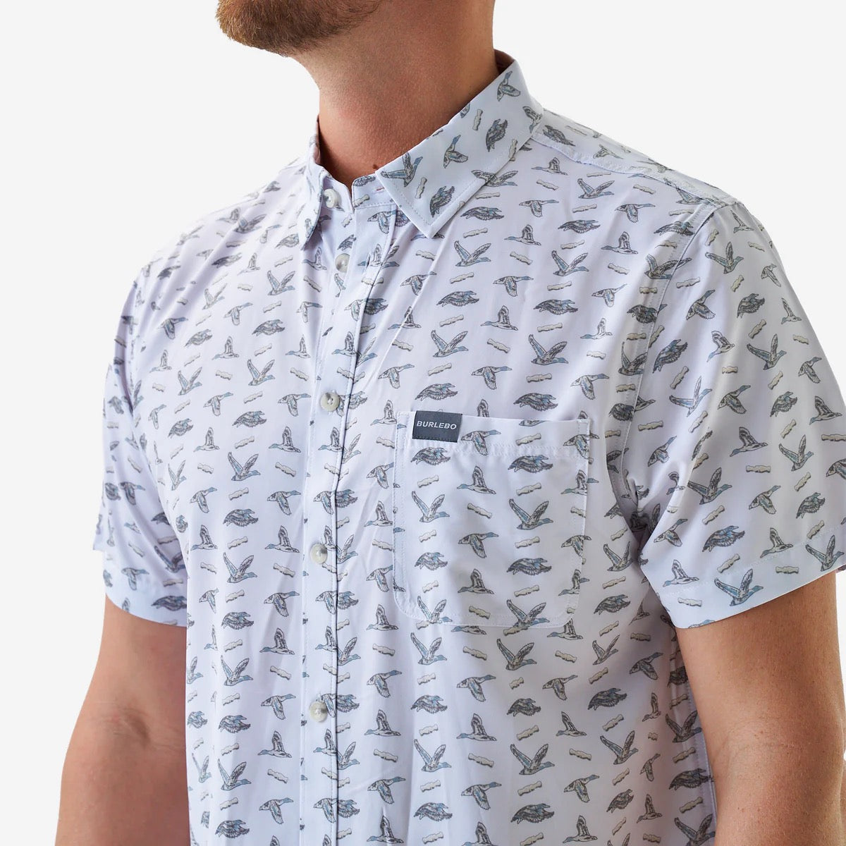 Burlebo Performance Button Up - Ducks and Calls - White