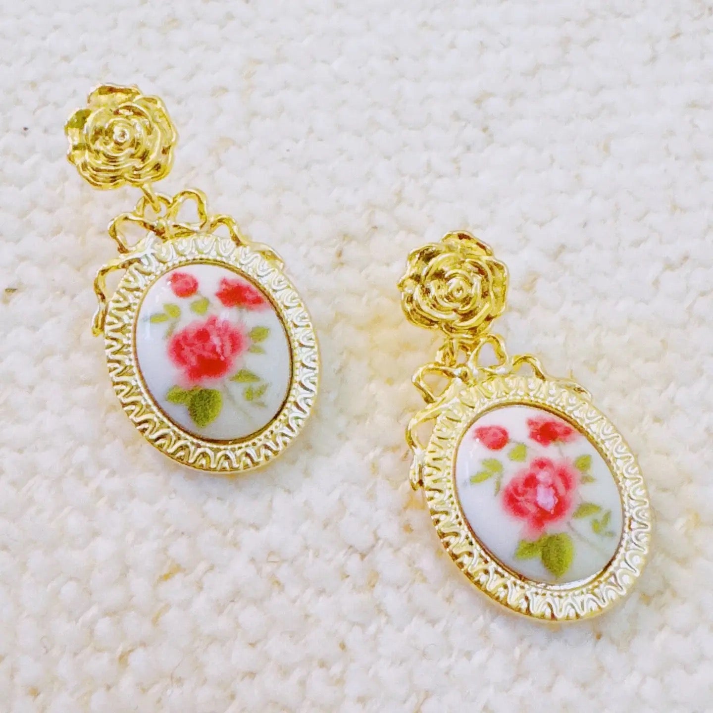 Victorian Rose Charm Drop Earrings