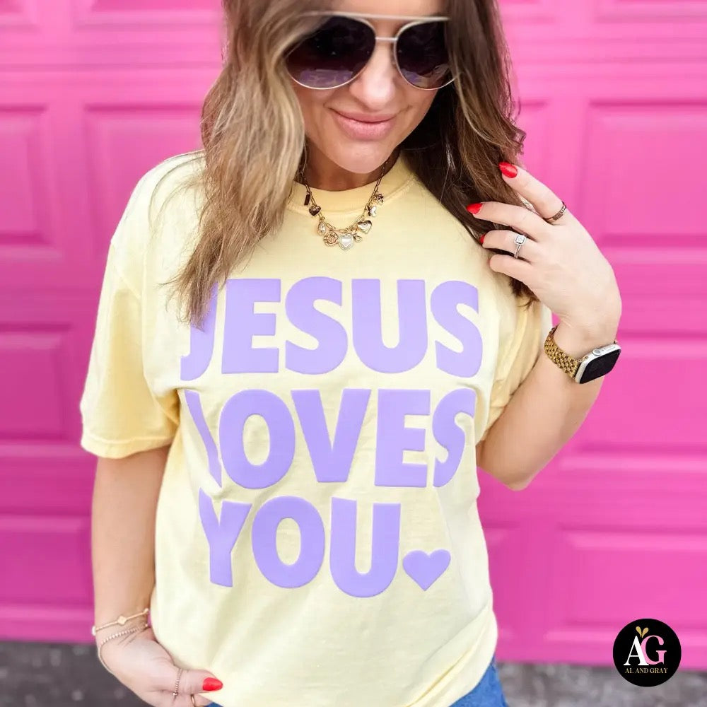 Jesus Loves You Puff Tee-Yellow