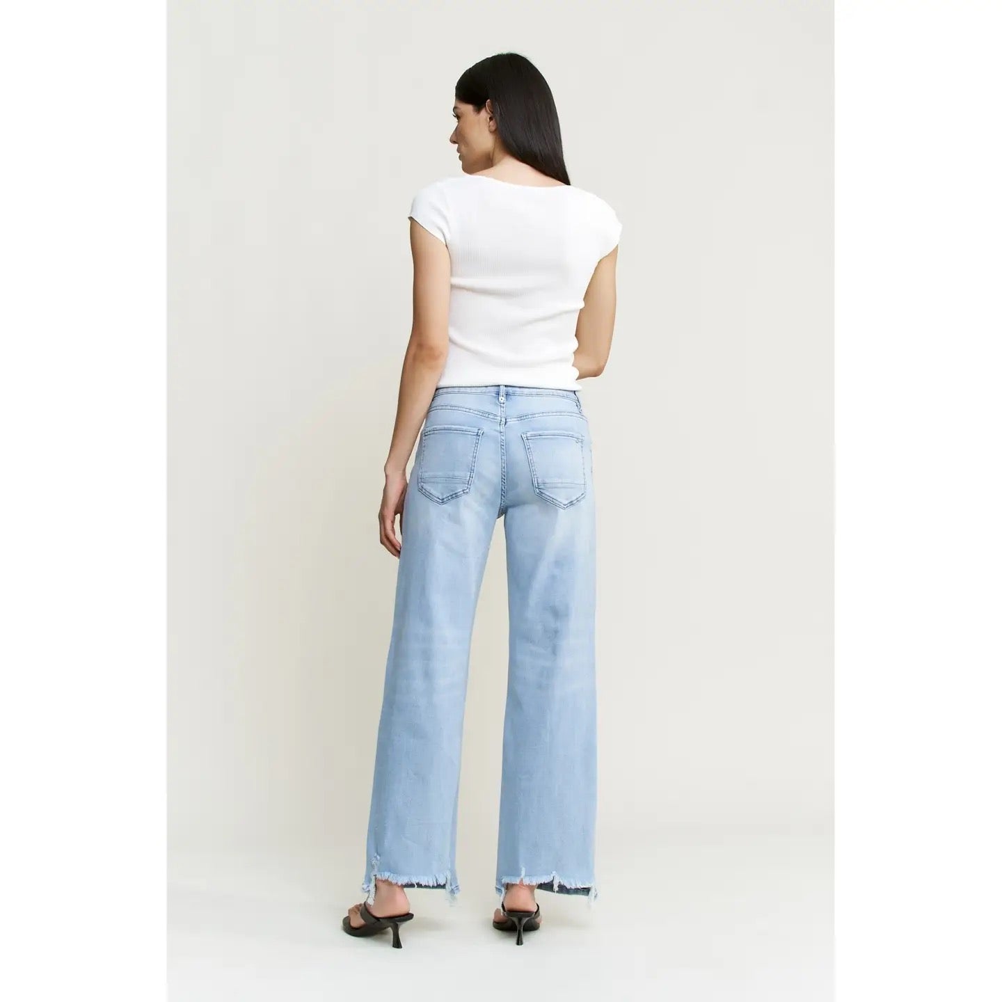 Mica High Rise Light Wash Distressed Straight Leg Jeans