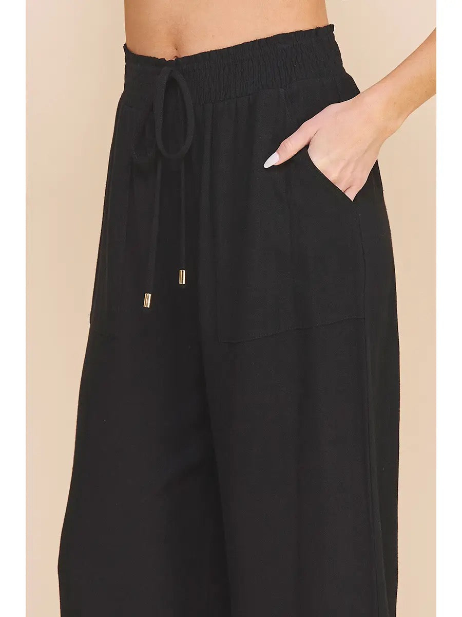 Black Wide Leg Linen Pants