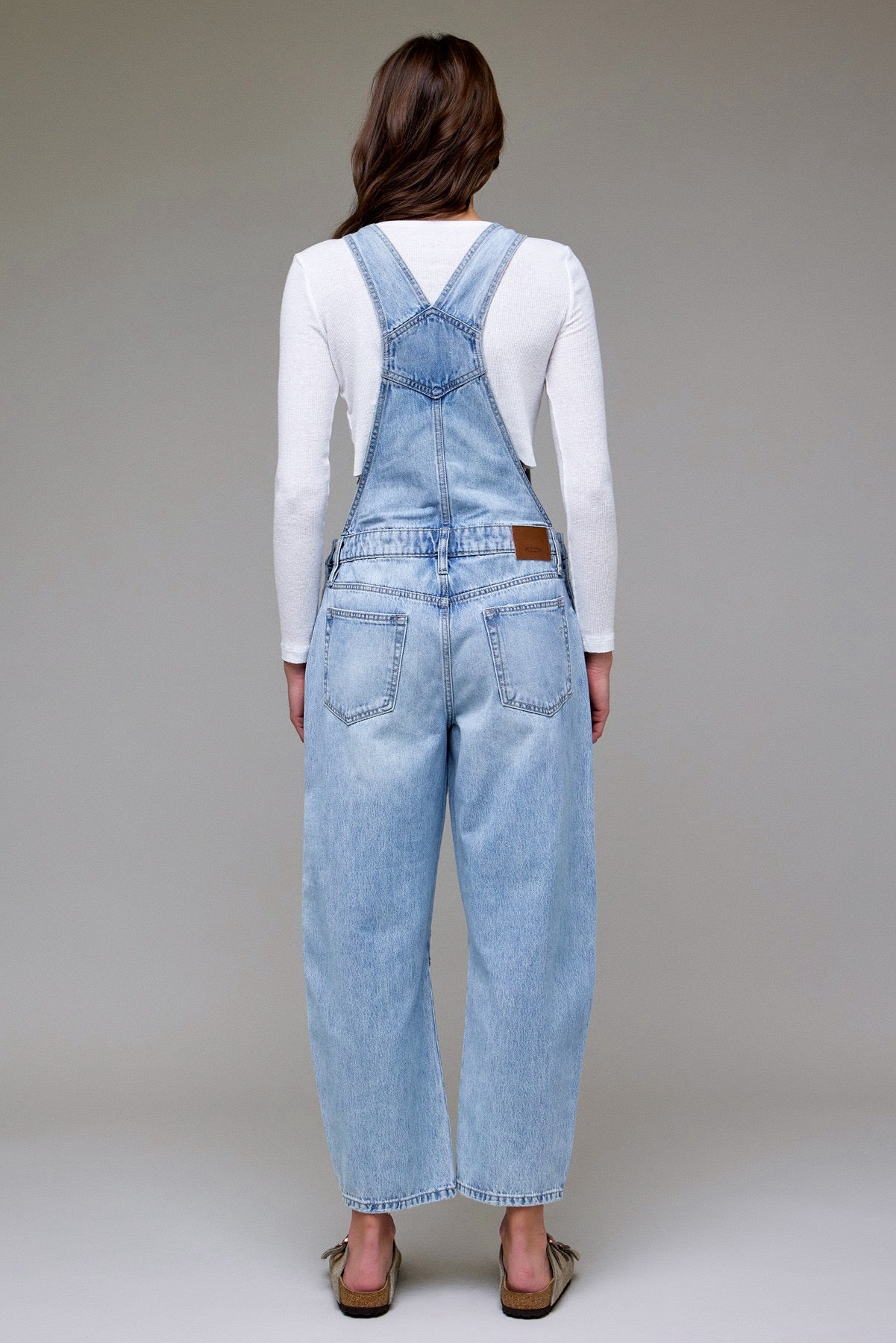 Hidden Light Wash Barrel Cropped Overall