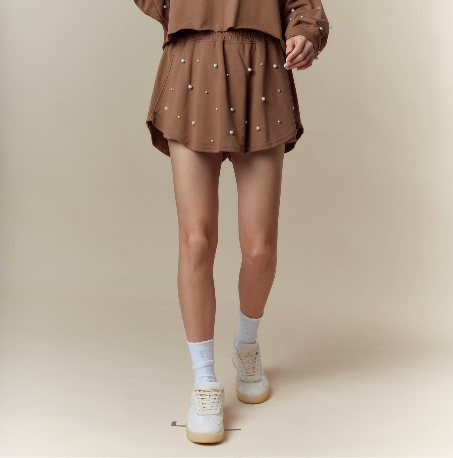 Mocho Pearl Embellished Terry Skort