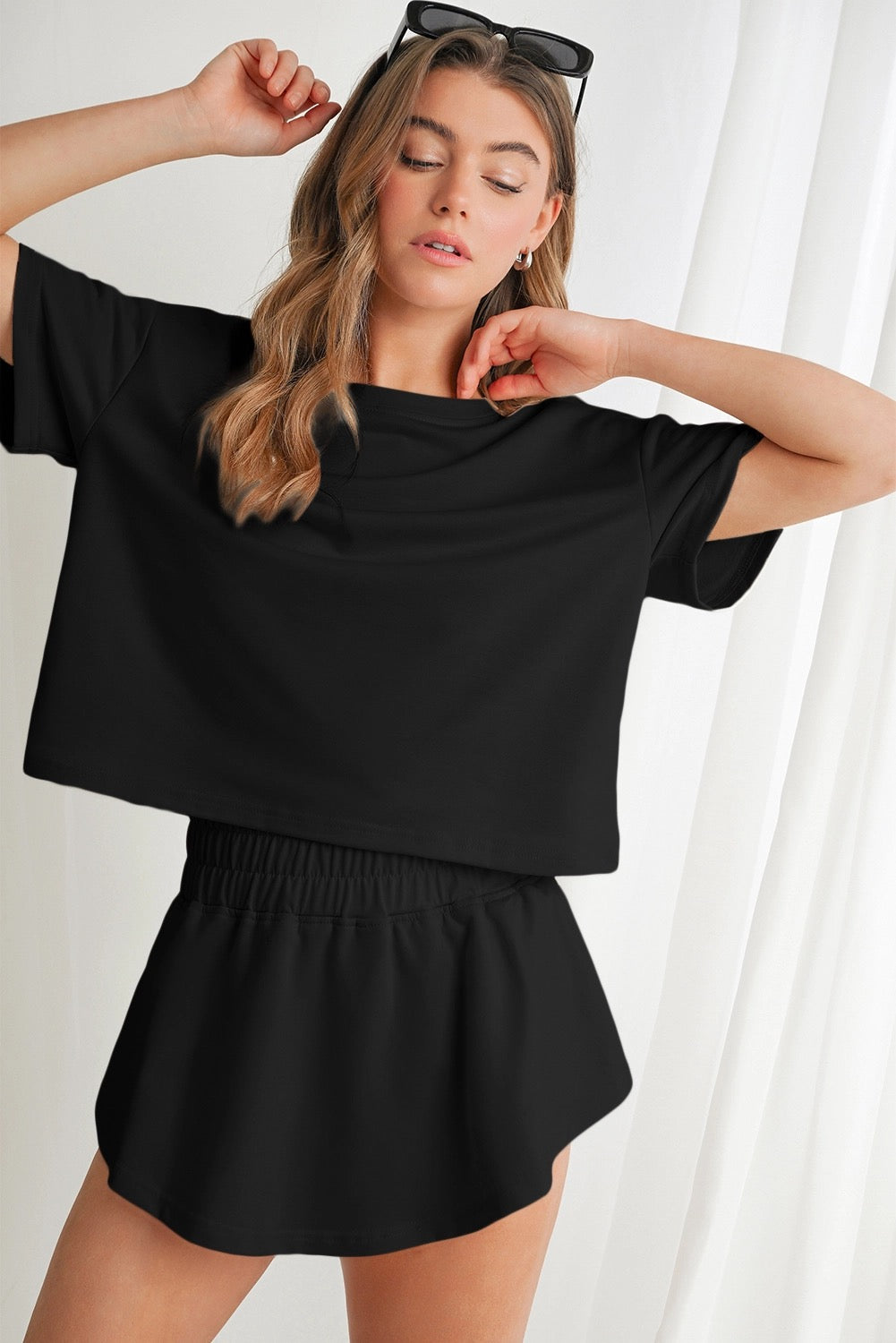 Black Cropped Tee & High Wasted Skort Set
