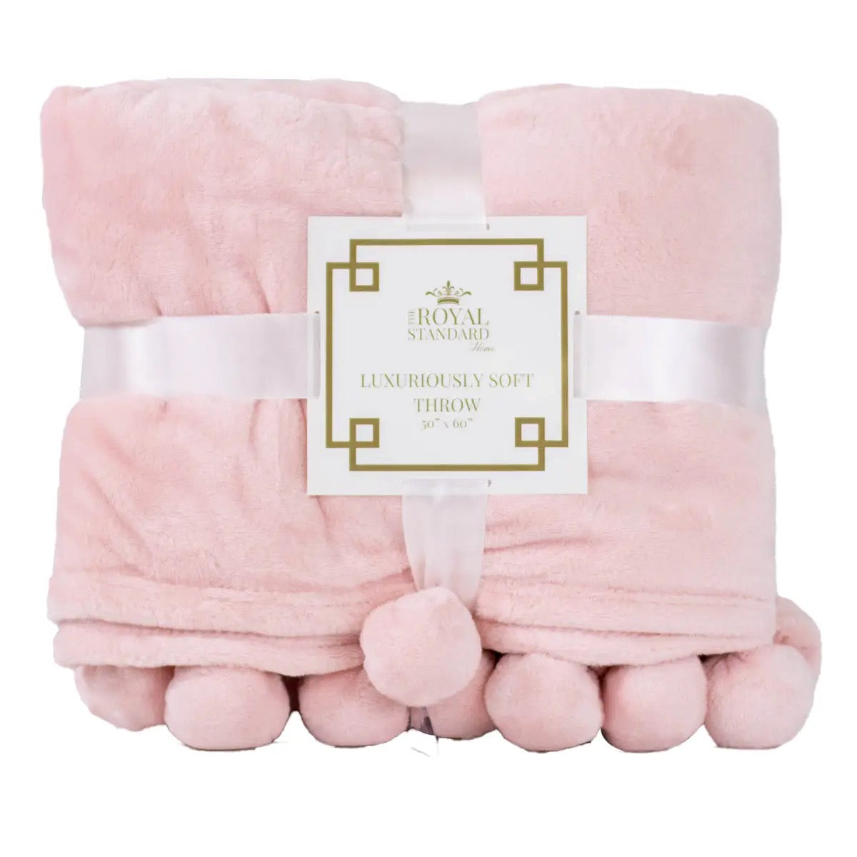 Light Pink Pom Throw Blanket