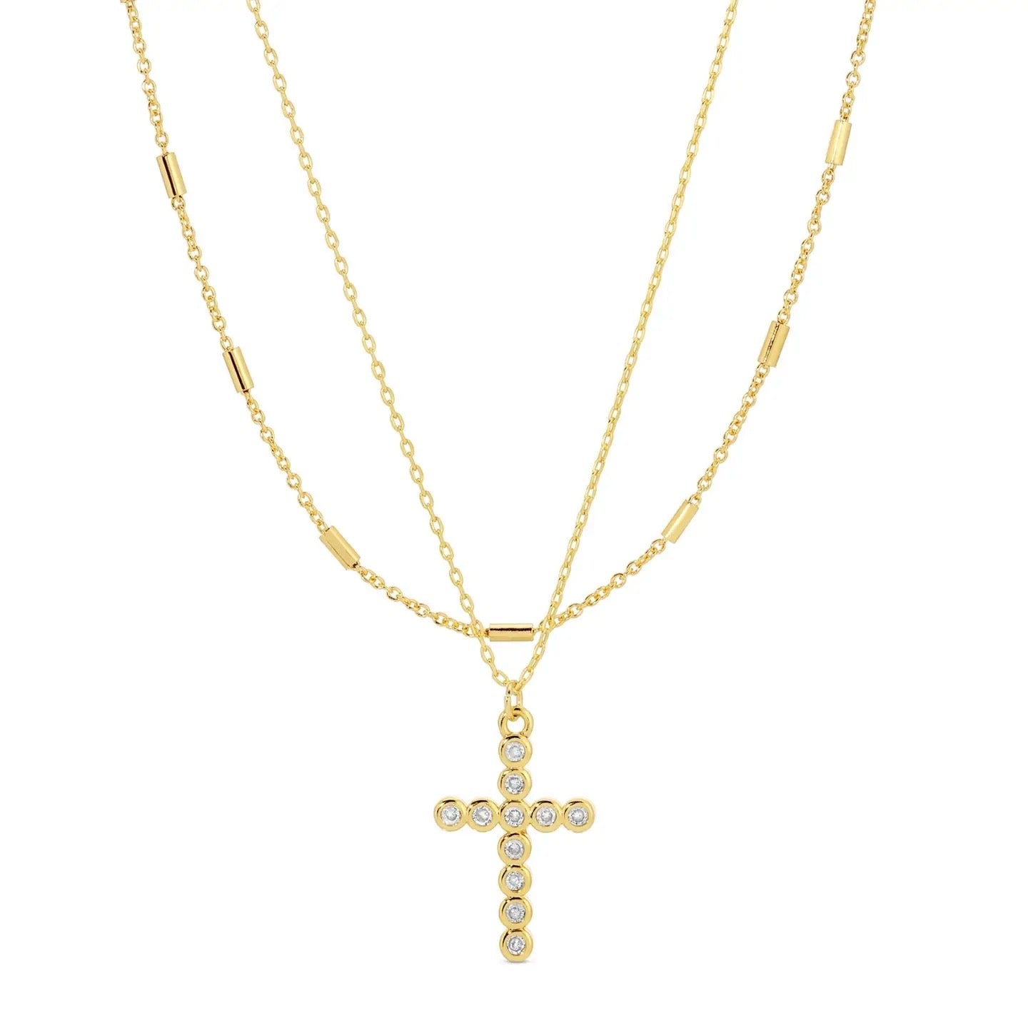 Splendid Iris Layered Cross Necklace