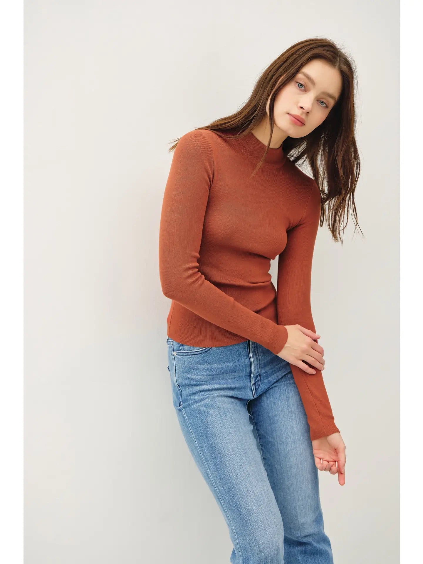 Persimmon Ribbed Mock Neck Sweater