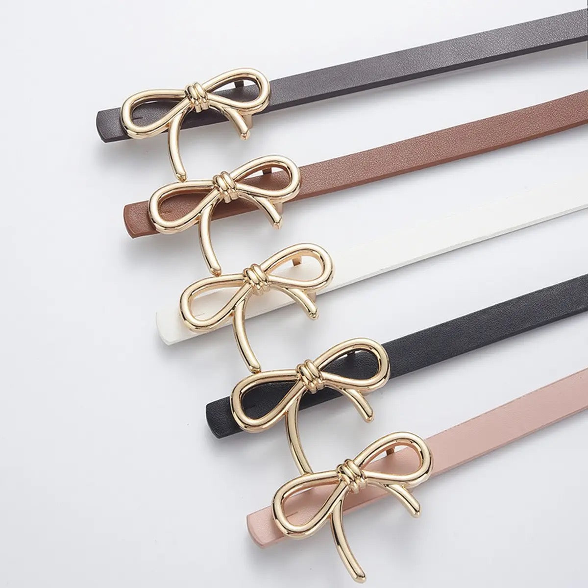 Bow Buckle Leather Skinny Belt