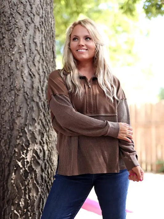Espresso Waffle Quarter Zip Pullover