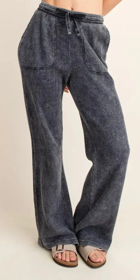 Black Mineral Wash Waffle Sweatpants