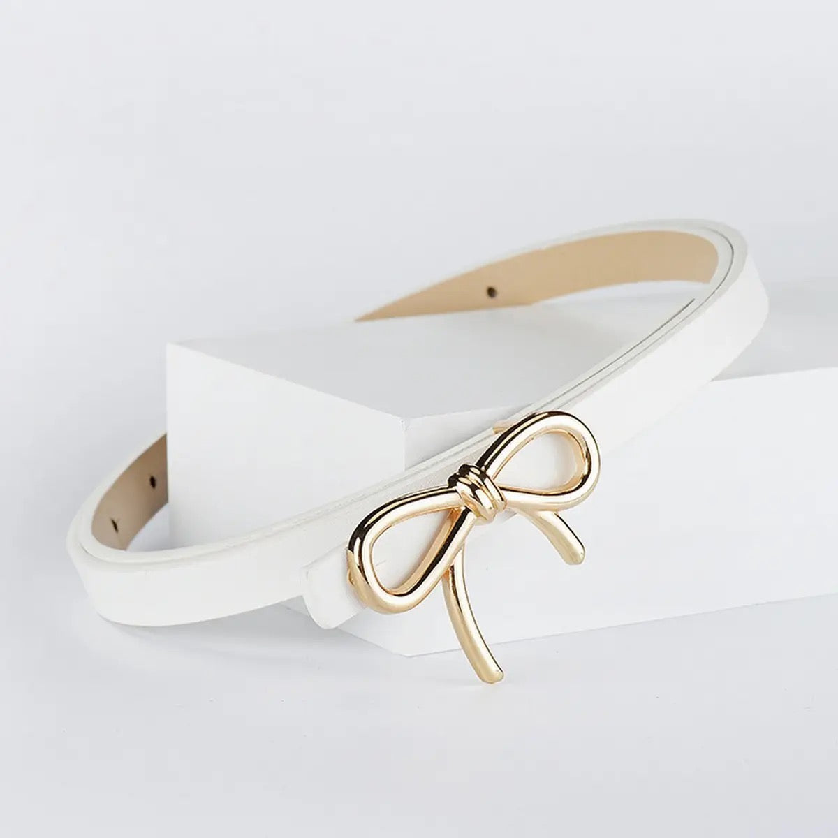Bow Buckle Leather Skinny Belt