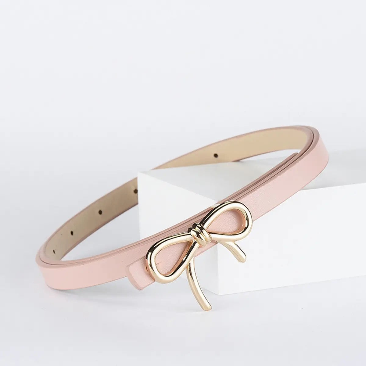Bow Buckle Leather Skinny Belt