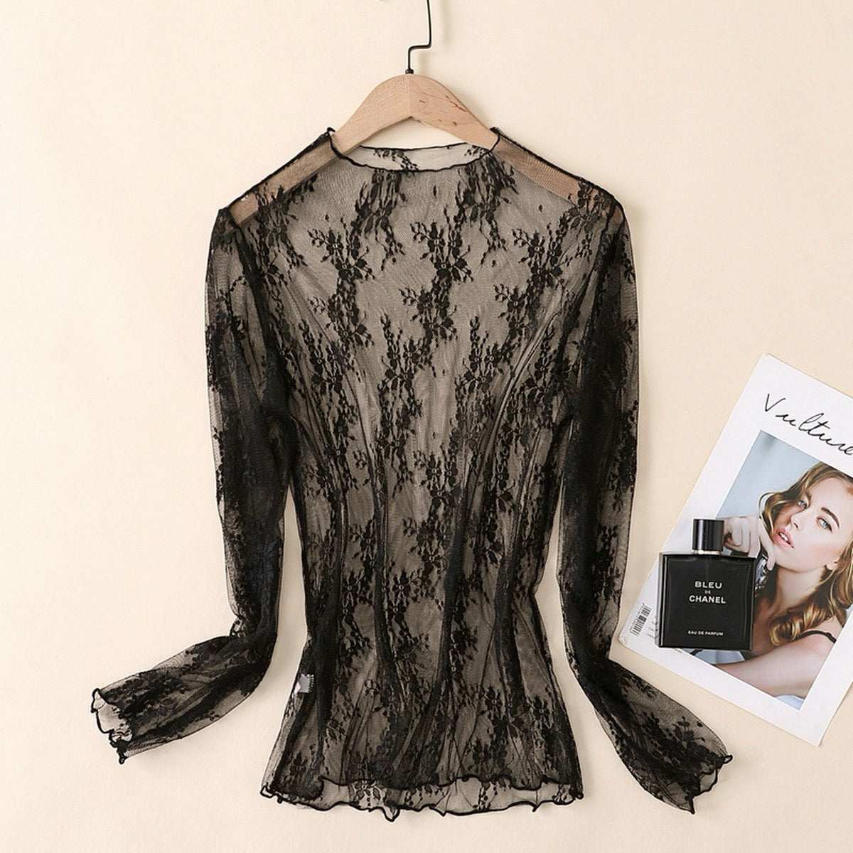 Lace Mesh Long Sleeve Top