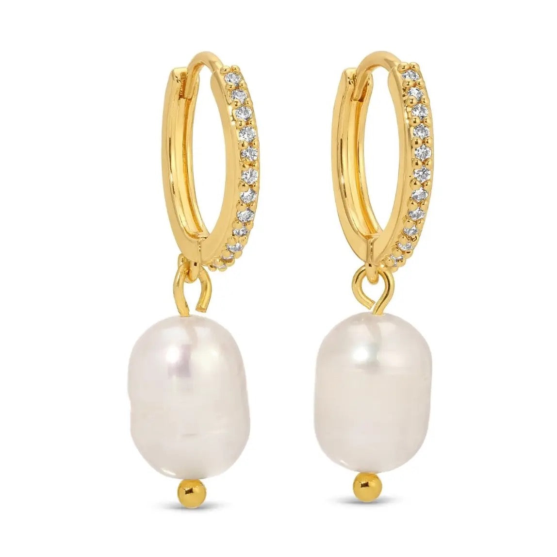 Shimmer Dangle Pearl Huggies