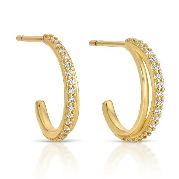 Delicate Double CZ Hoops - Gold