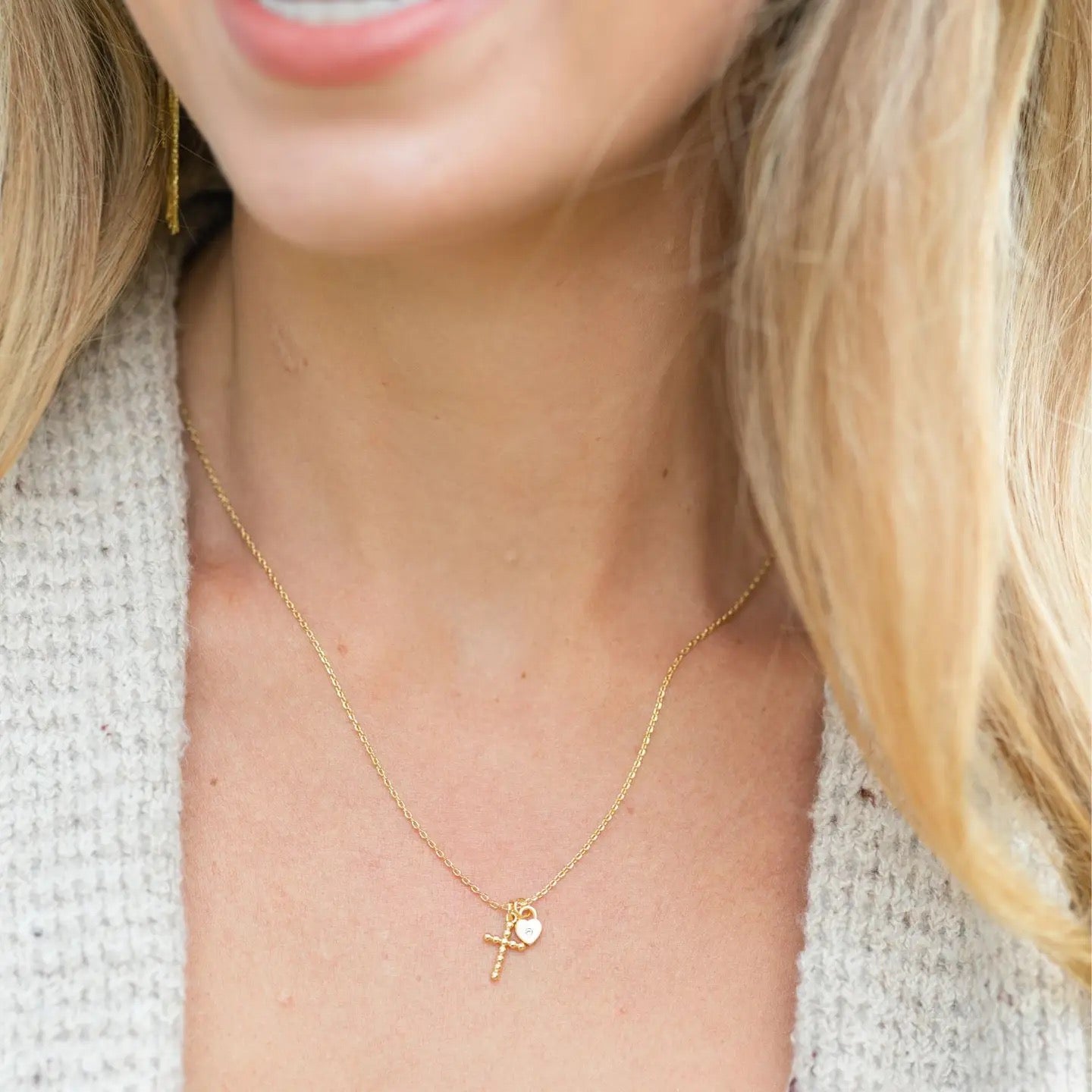 Splendid Iris Cross & Heart Pendant Necklace