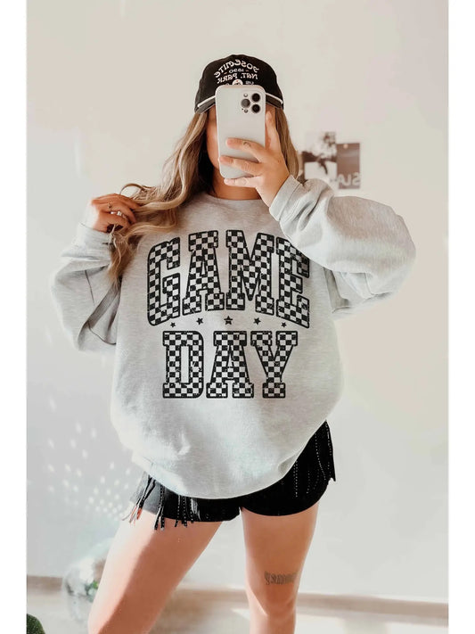 Checkered Game Day Oversized Sweatshirt