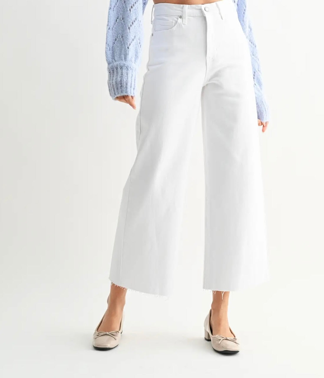 JBD White Scissor Cut Wide Leg Jeans