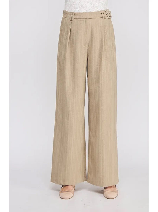 Textured Twill High Waist Wide Leg Pant