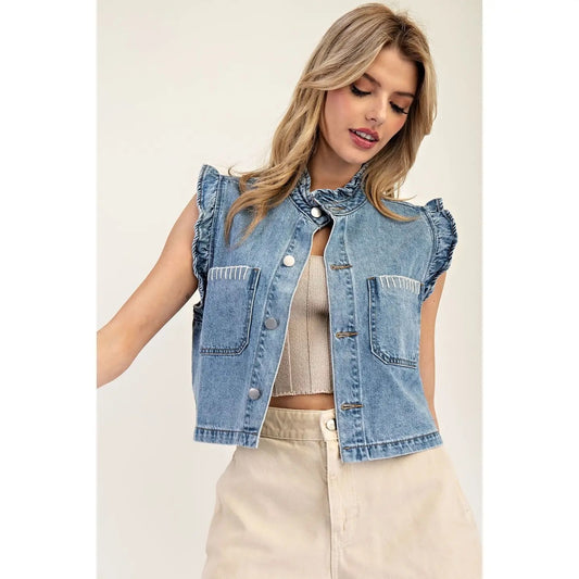 Denim Vest Ruffle Sleeveless
