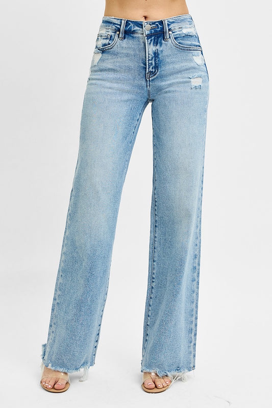 Risen Tummy Control Mid Rise Wide Jeans