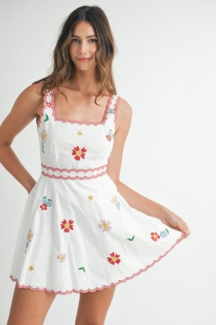 Embroidered Square Neck Mini Dress