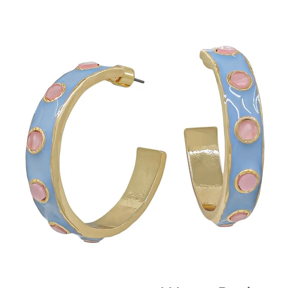 Light Blue with Pink Accents Hoops