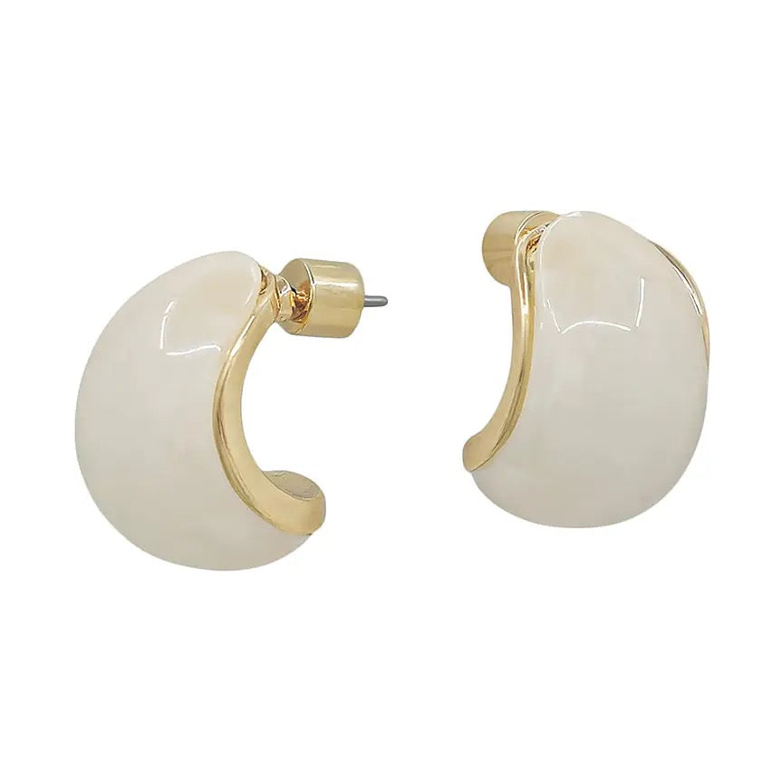 White Acrylic & Gold Earrings