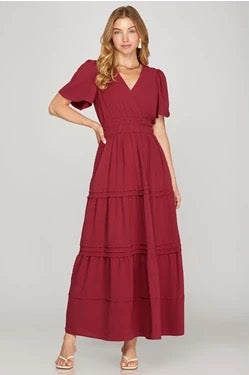 Berry Tierd Woven Maxi Dress