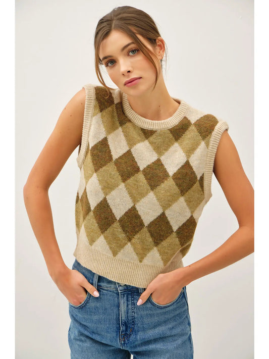 Olive Argyle Wool Sweater Vest