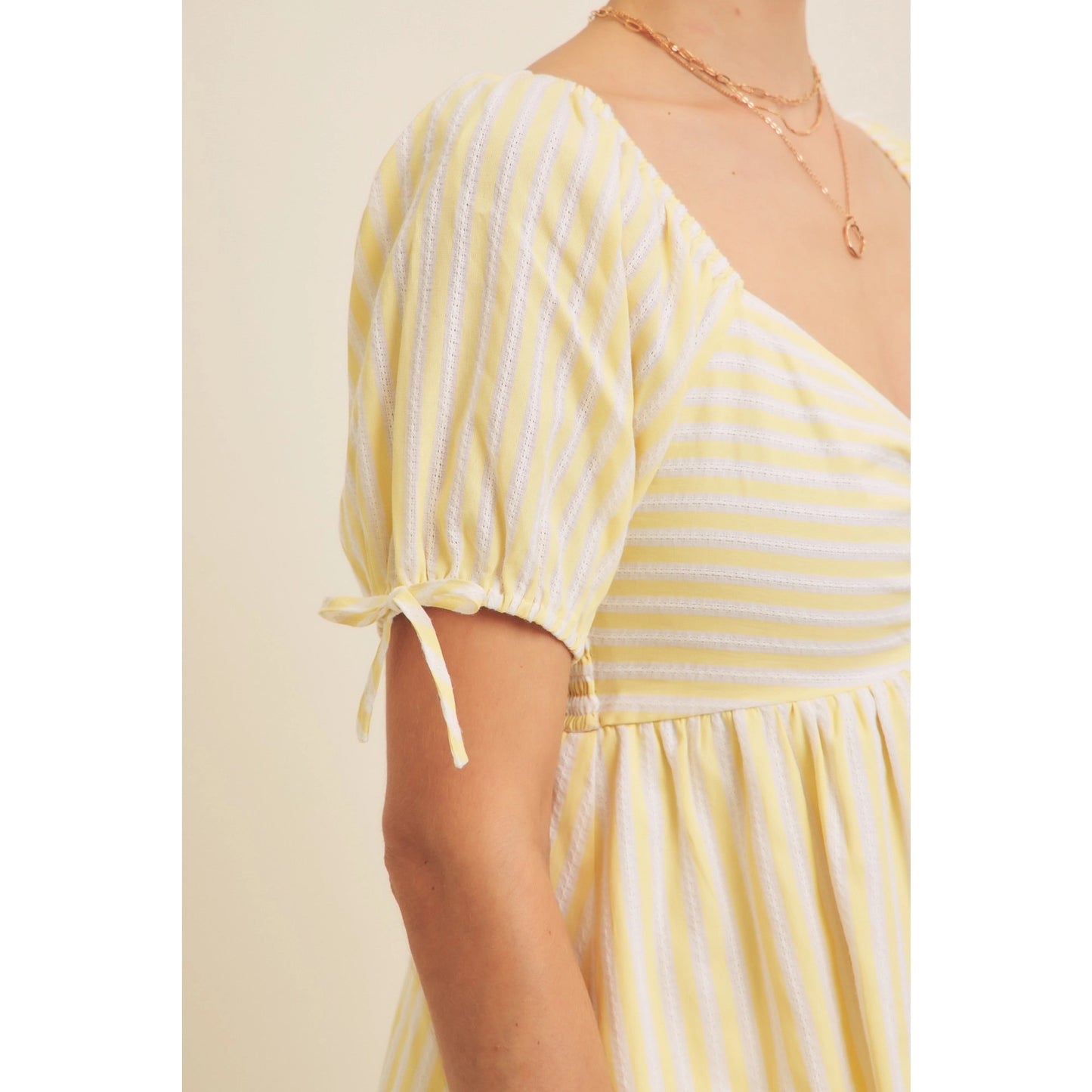 Yellow Textured Striped Babydoll Top