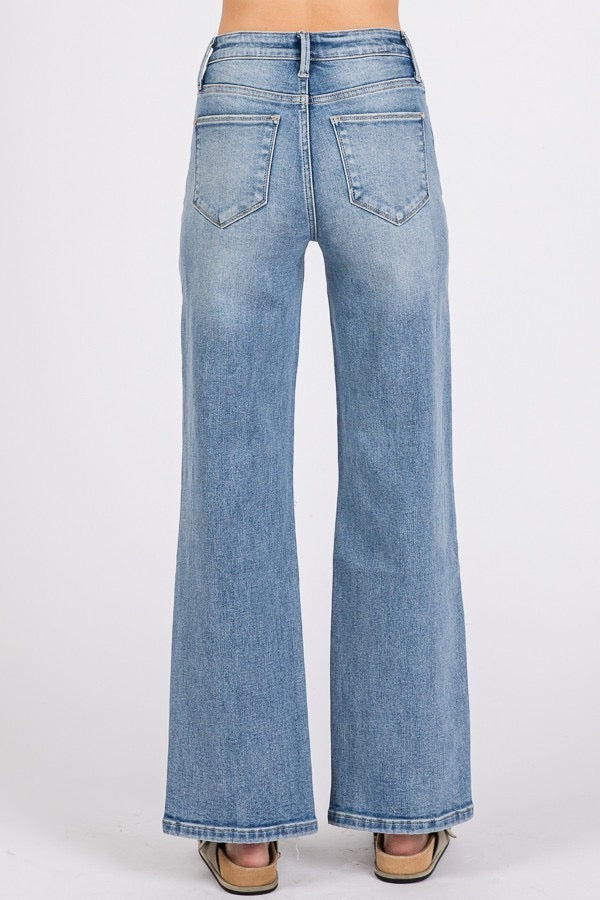 Petra High Rise Stretch Slim Wide Leg with Destroyed Hem