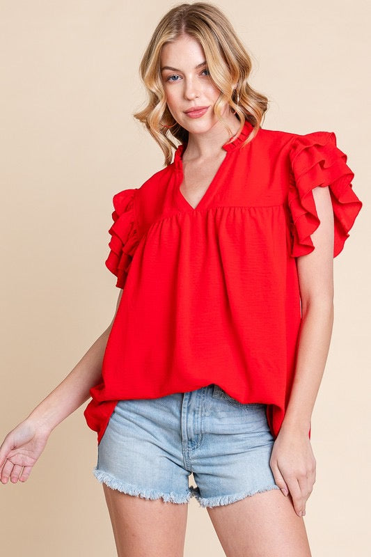 Double Ruffle Sleeve Babydoll Top