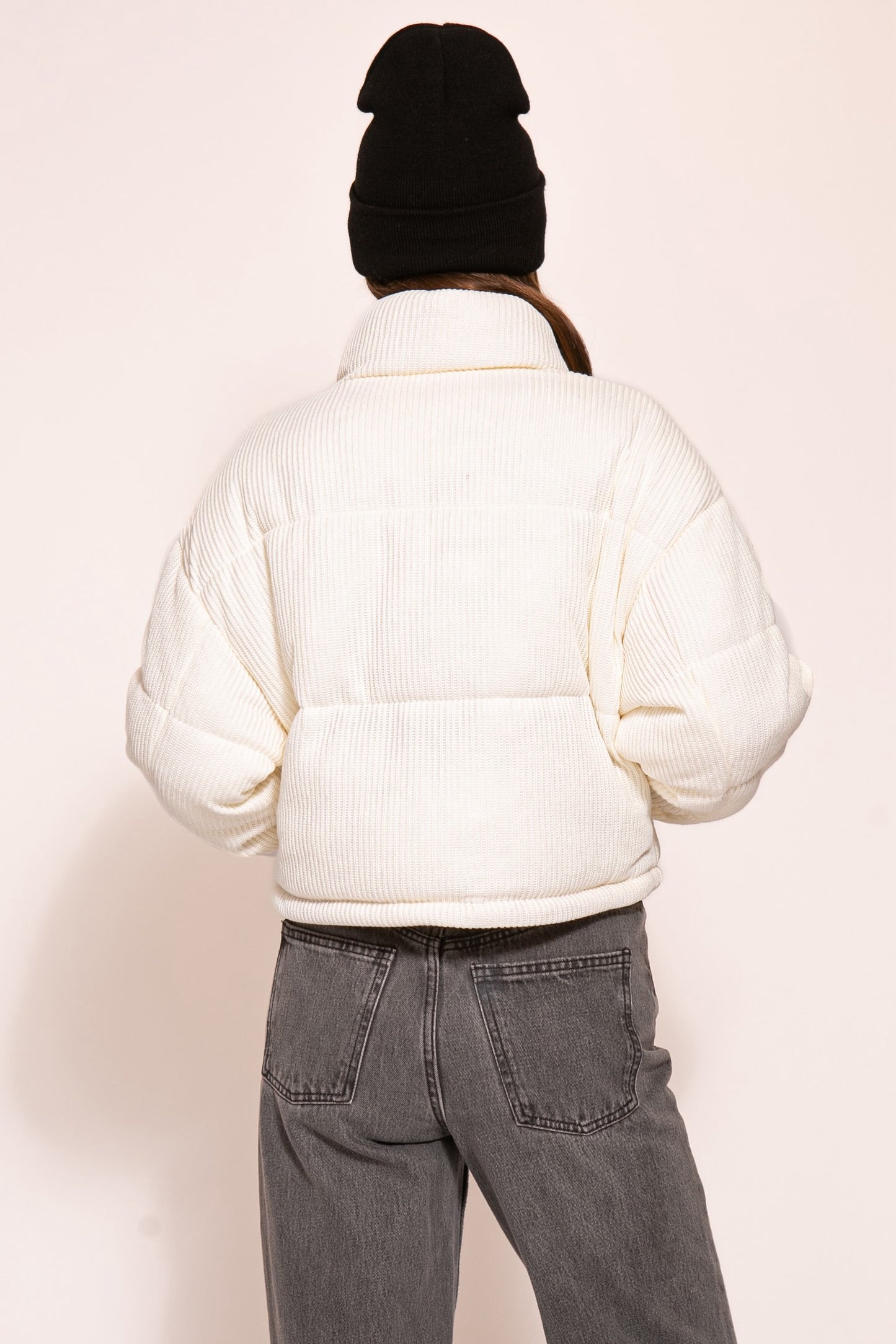 Ivory Ribbed Puffer Jacket