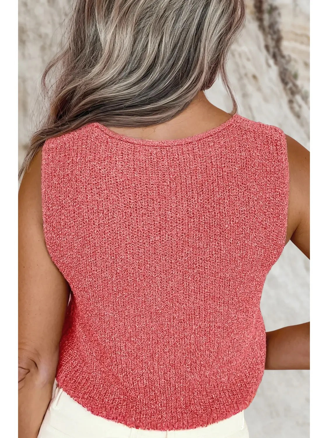 Coral Lace Up V-Neck Sweater Vest